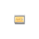 Nomination COMPOSABLE CLASSIC MONATSSTEINE Element aus Edelstahl, mit 18Kt Gelbgold und Edelsteinen verziert (04_April DIAMANT)
